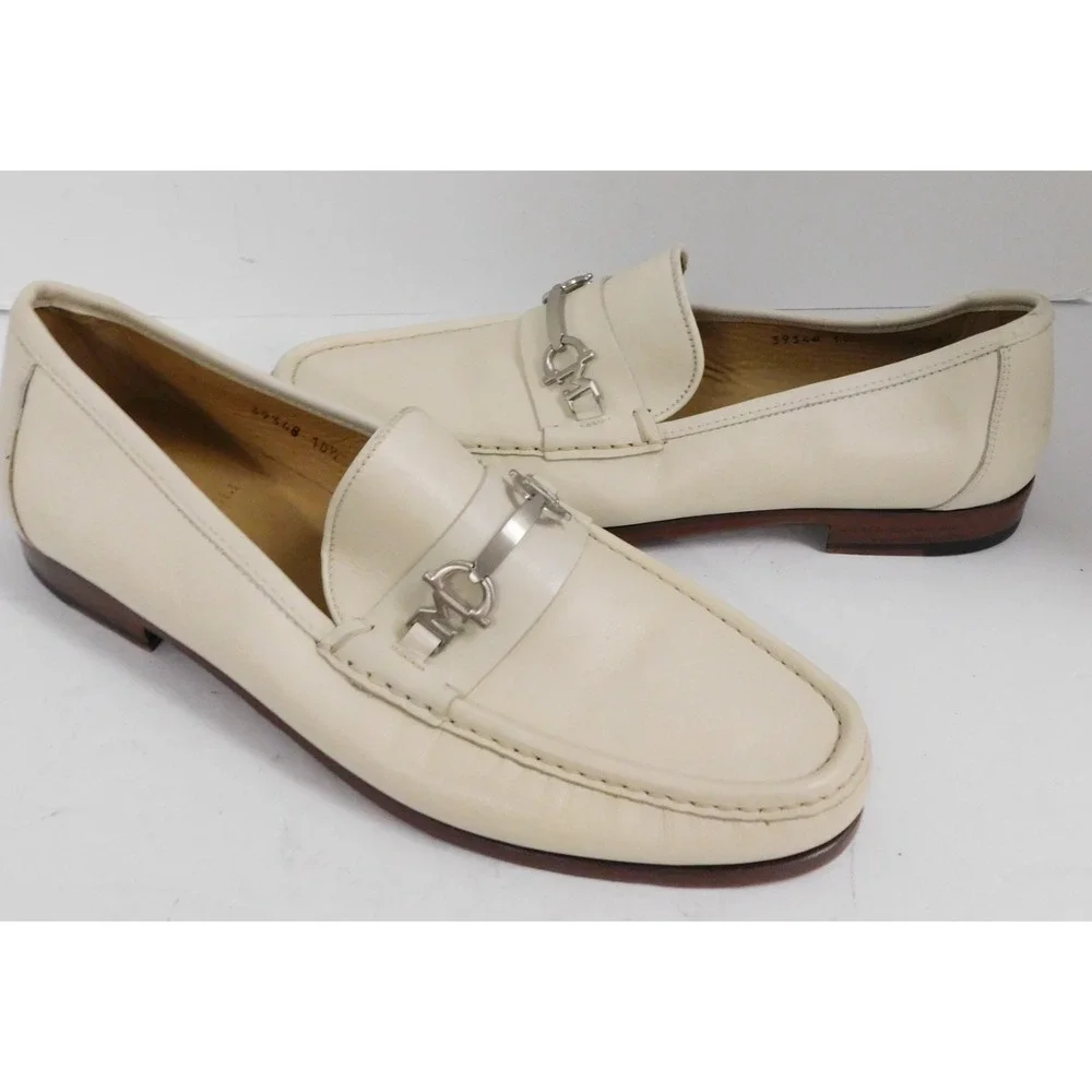 Bruno Magli Vanilla Leather Gold Bit Loafers Italy 10.5 M